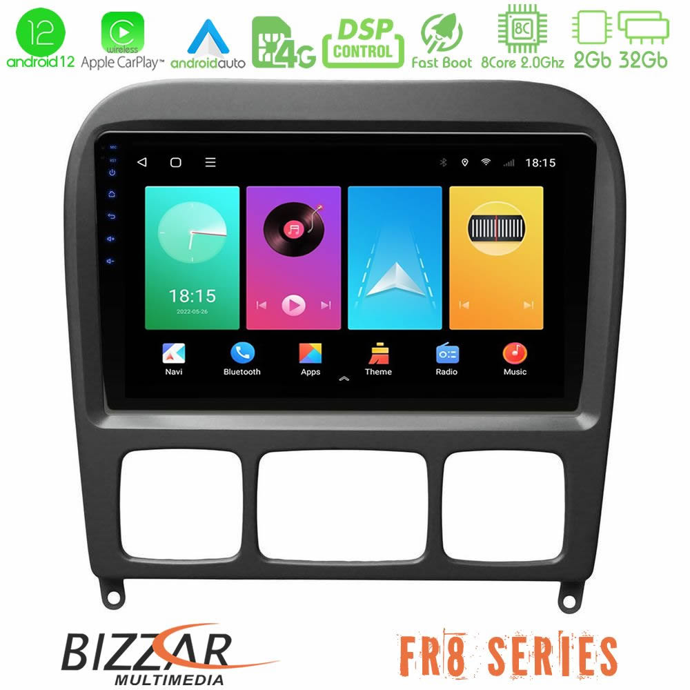 Bizzar FR8 Series Mercedes S Class 1999-2004 (W220) 8Core Android12 2+32GB Navigation Multimedia Tablet 9″