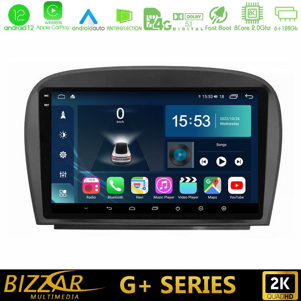 Bizzar G+ Series Mercedes SL Class 2005-2011 8Core Android12 6+128GB Navigation Multimedia Tablet 9