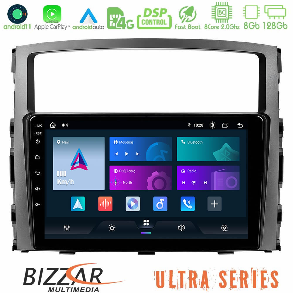 Bizzar ULTRA Series Mitsubishi Pajero 2008-2009 8core Android11 8+128GB Navigation Multimedia Tablet 9