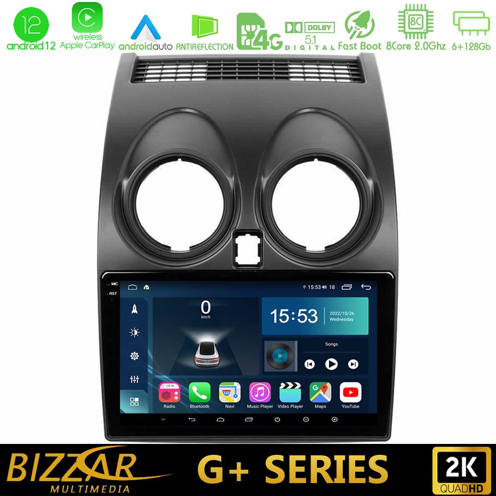 Bizzar G+ Series Nissan Qashqai J10 8core Android12 6+128GB Navigation Multimedia Tablet 9