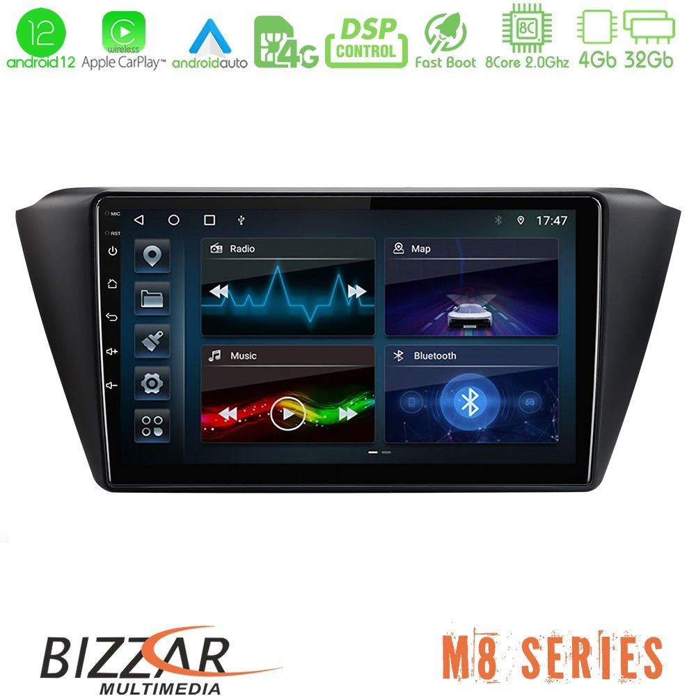 Bizzar M8 Series Skoda Fabia 2015-2021 8core Android12 4+32GB Navigation Multimedia Tablet 9