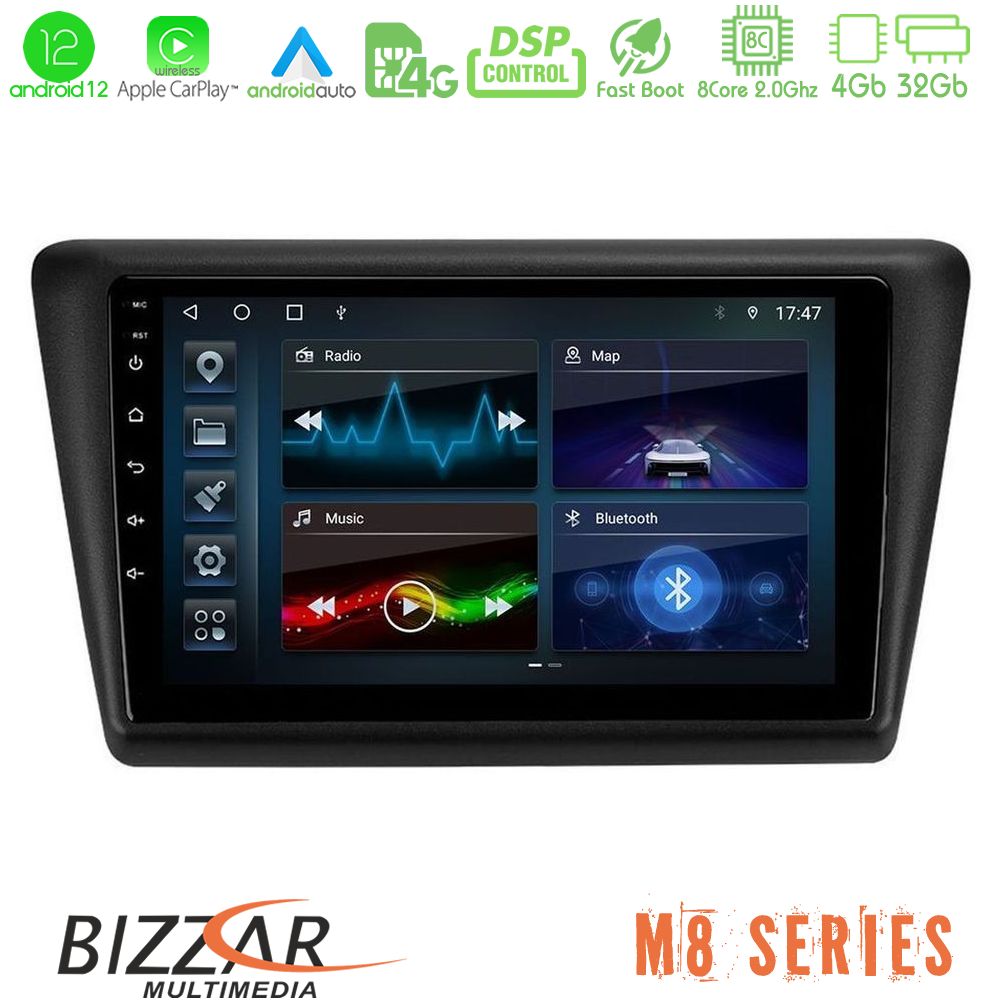 Bizzar M8 Series Skoda Rapid 2013-2017 8core Android12 4+32GB Navigation Multimedia Tablet 9