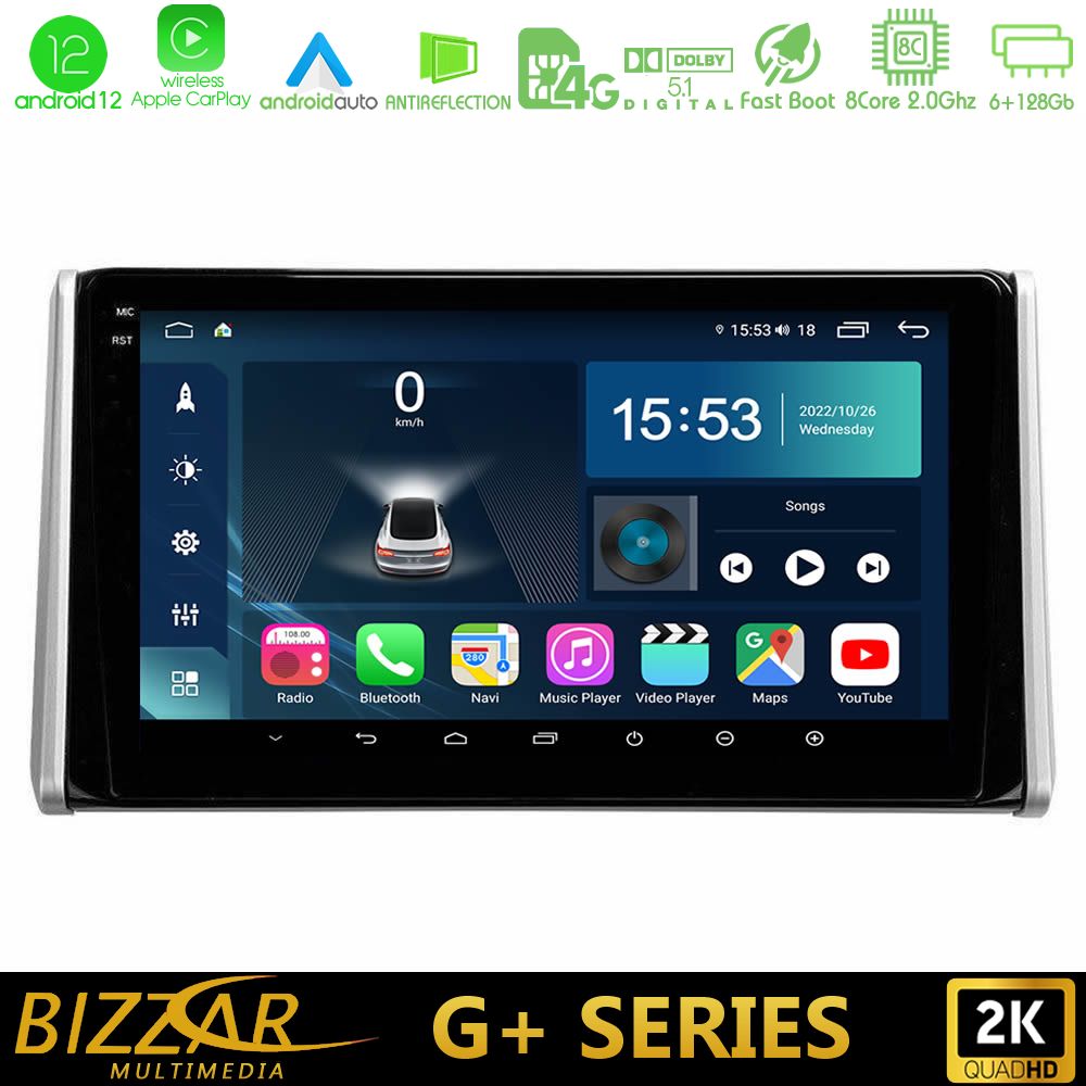Bizzar G+ Series Toyota RAV4 2019-2023 8Core Android12 6+128GB Navigation Multimedia Tablet 10