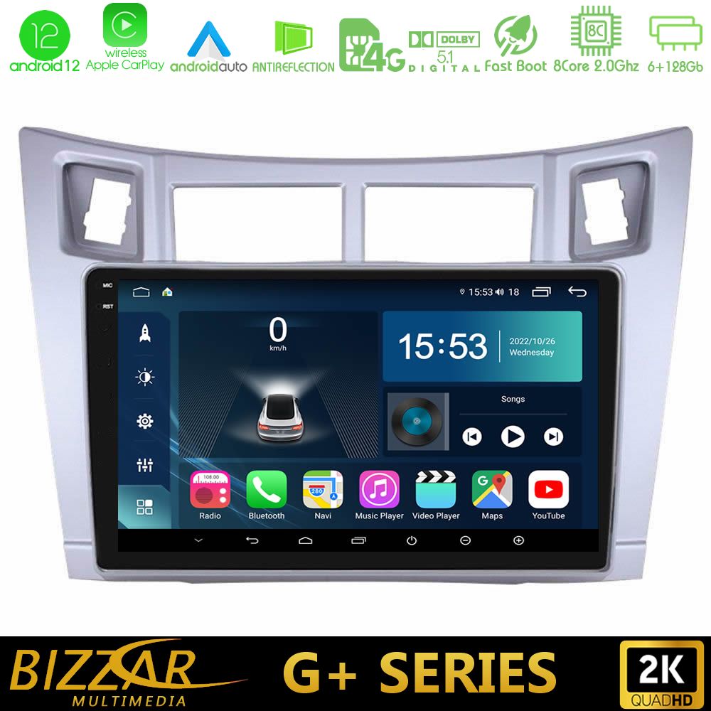 Bizzar G+ Series Toyota Yaris 8core Android12 6+128GB Navigation Multimedia Tablet 9