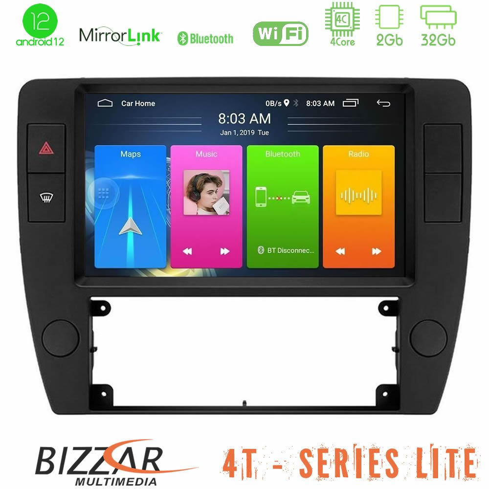 Bizzar 4T Series VW Passat B5 2001-2005 4core Android12 2+32GB Navigation Multimedia Tablet 9